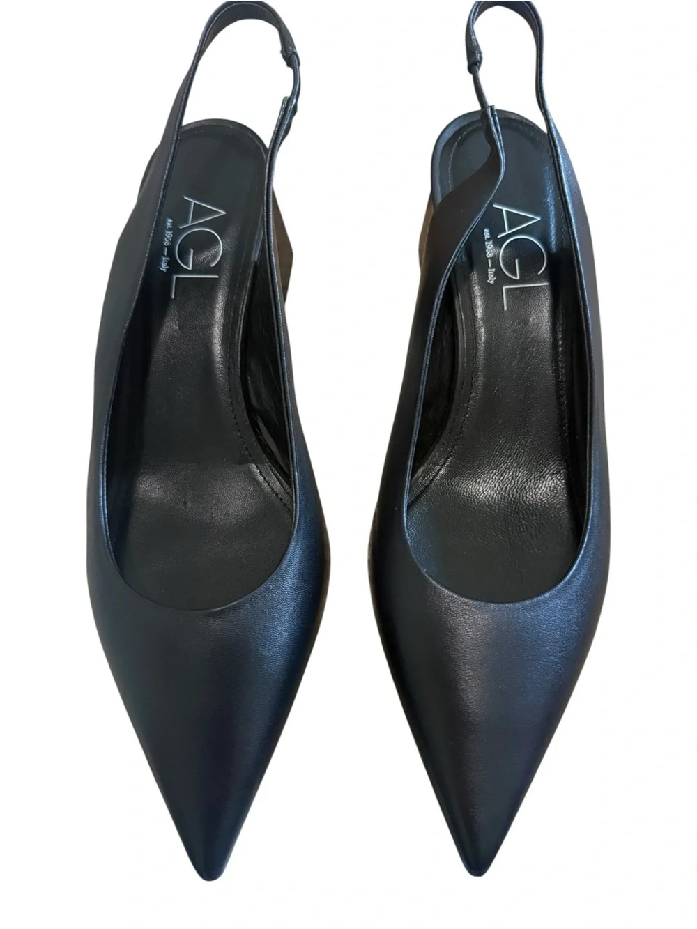 AGL Black Leather Pointed Toe Block Heel Slingback Pumps Size 40 | like new! - Picture 4 of 12